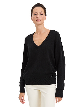 Джемпер Cashmere&Merino blend V-вырез, цвет черный, фото 1