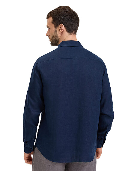 LINEN Рубашка мужская slim, цвет темно-синий, фото 2