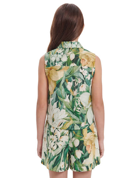 Блуза для девочки без рукавов LINEN, цвет паттерн tropical flowers, фото 3