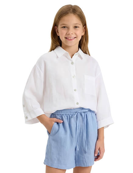 Шорты для девочки короткие LINEN, цвет голубой пепельный, фото 4