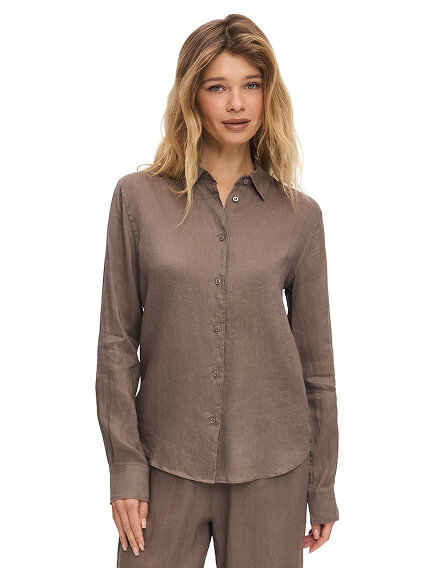 LINEN Рубашка женская slim, цвет коричневый, фото 1
