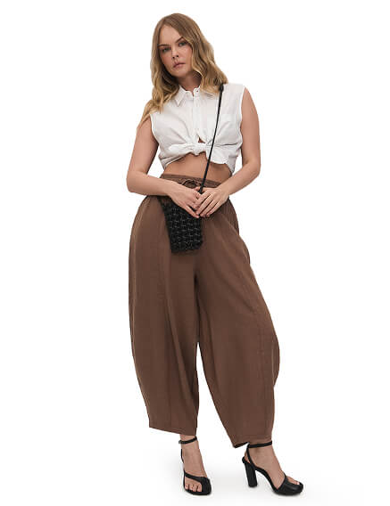 Брюки женские "baggy" серии LINEN, цвет шоколад, фото 1