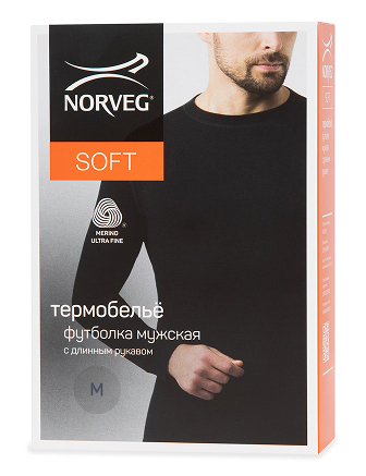 Термобелье футболка (термофуфайка) мужская с длинным рукавом серии SOFT. Знак Woolmark, цвет черный, фото 3
