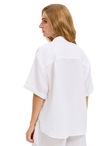 LINEN Рубашка женская с коротким рукавом, цвет белый, фото 2