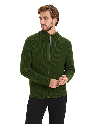 Кардиган мужской на молнии Merino Knitted, цвет олива, фото 1