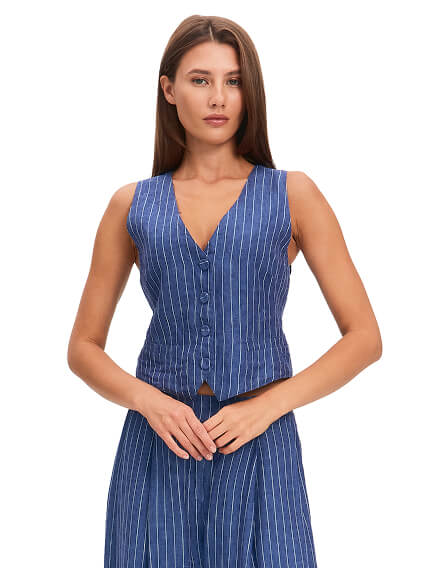 NORVEG LINEN Жилет женский, цвет джинс-полоска белая, фото 1