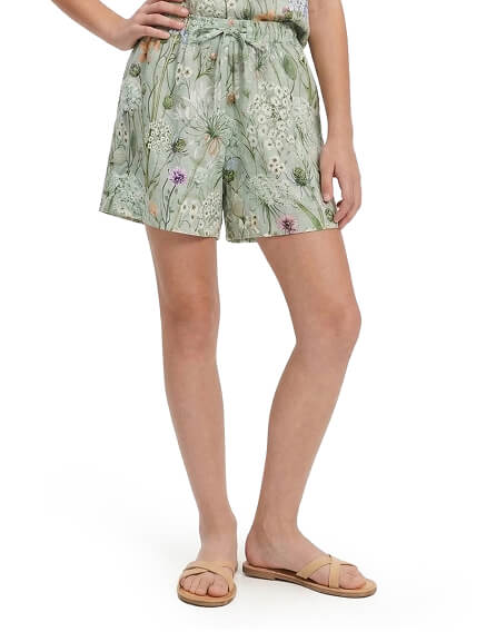 Шорты для девочки короткие LINEN, цвет шалфей, паттерн wild flowers, фото 1