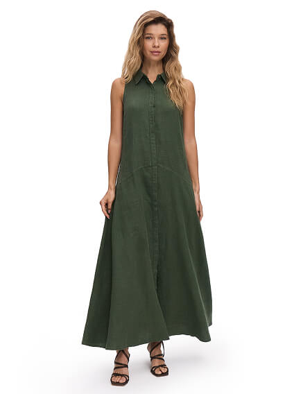 NORVEG LINEN Платье женское на пуговицах, цвет олива, фото 1