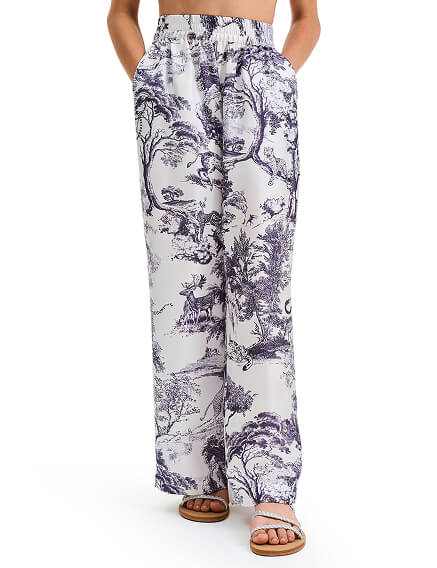 Брюки SILK для девочки прямые, цвет принт светлый toile de jouy, фото 1