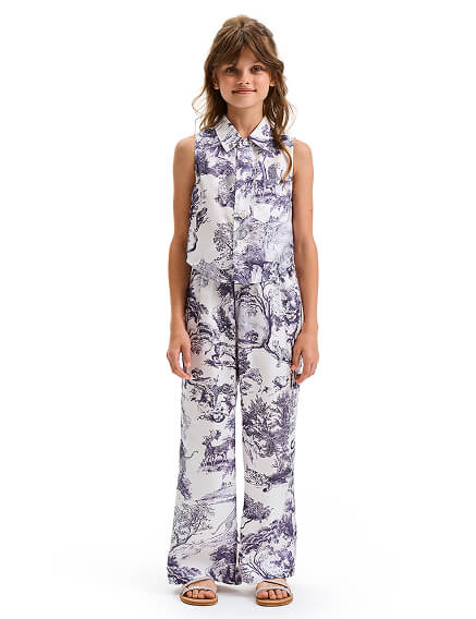 Брюки SILK для девочки прямые, цвет принт светлый toile de jouy, фото 3