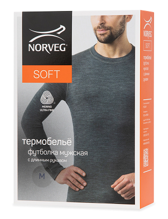 Термобелье футболка (термофуфайка) мужская с длинным рукавом серии SOFT. Знак Woolmark, цвет серый меланж, фото 3