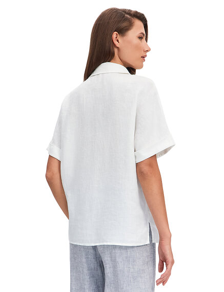 LINEN Рубашка женская прямая с коротким рукавом, цвет белый, фото 3