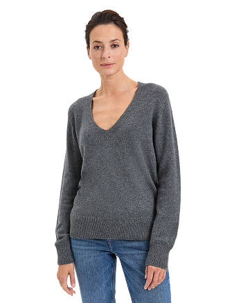 Джемпер Cashmere&Merino blend V-вырез, цвет серый меланж, фото 1
