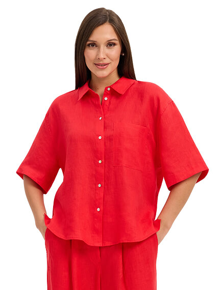 LINEN Рубашка женская с коротким рукавом, цвет красный, фото 1