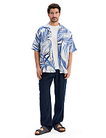 Мужская рубашка LINEN из умягченного льна Паттерн Palm leaves