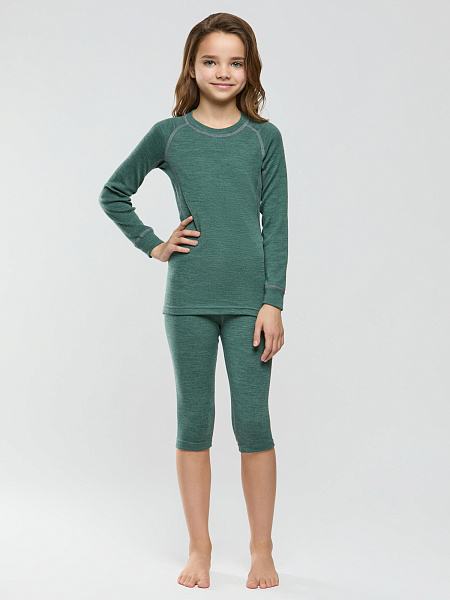 Комплект термобелья для девочек серии SPORT WOOL, цвет зеленый, фото 2