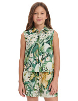 Блуза для девочки без рукавов LINEN Паттерн Tropical Flowers