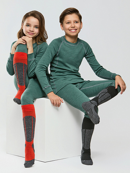 Термоноски детские ВЫСОКИЕ серии SPORT WOOL, цвет черный+антрацит, фото 1